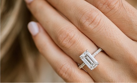 Close-up of Jessica's engagement ring